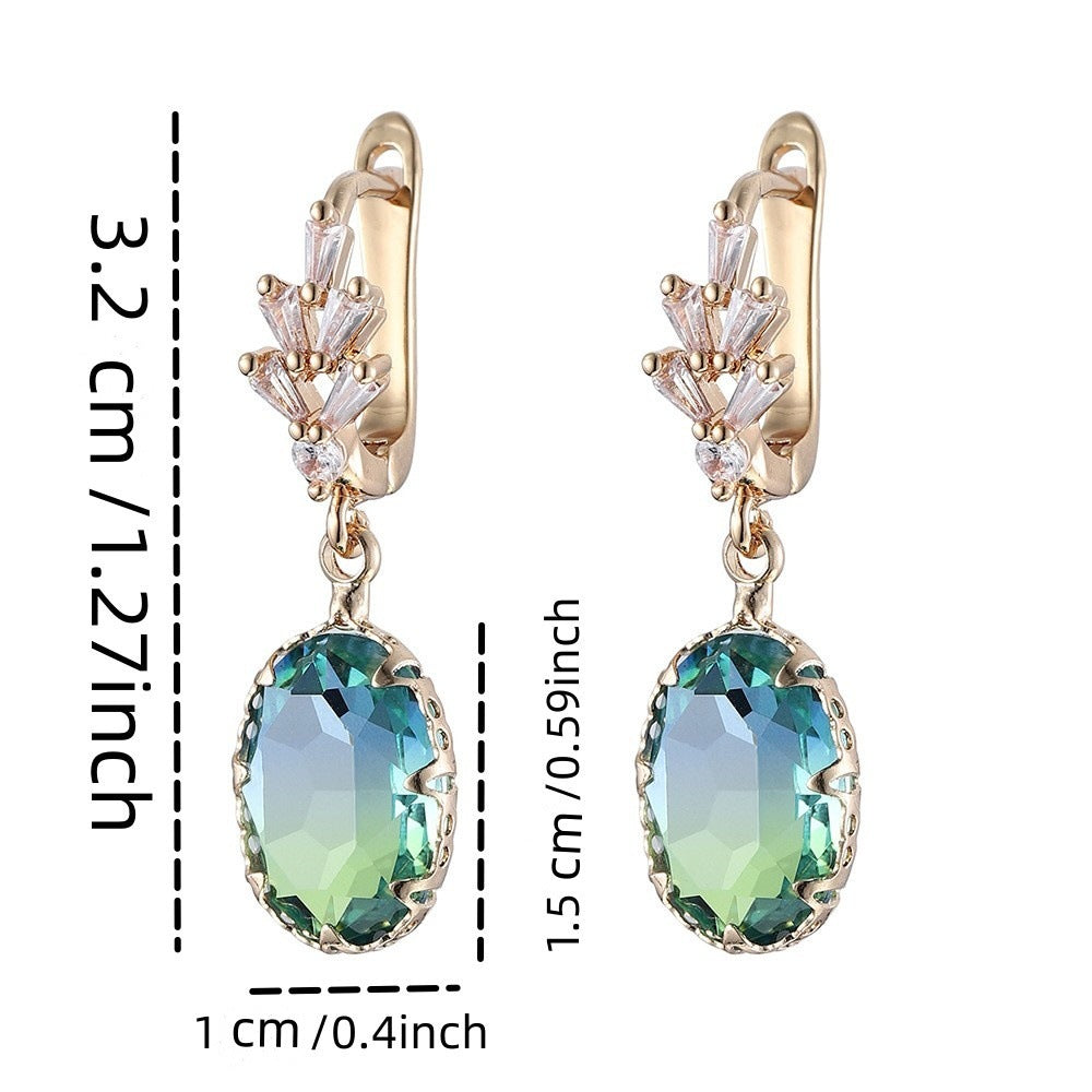 Inlaid Zircon Bright Oval Gem Earrings