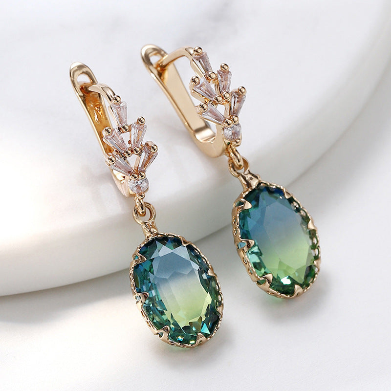 Inlaid Zircon Bright Oval Gem Earrings